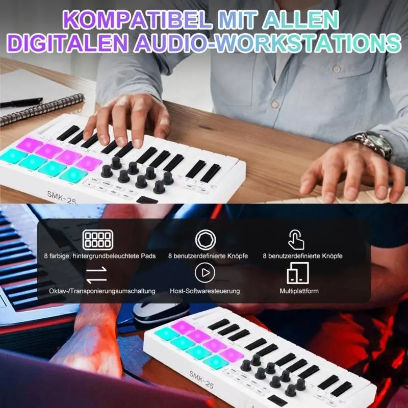 Small 25 MIDI Controller Velocitys Sensitive Keys Seamless Integration 69HD
Small 25 MIDI Controller Velocitys Sensitive Keys Seamless Integration 69HD
