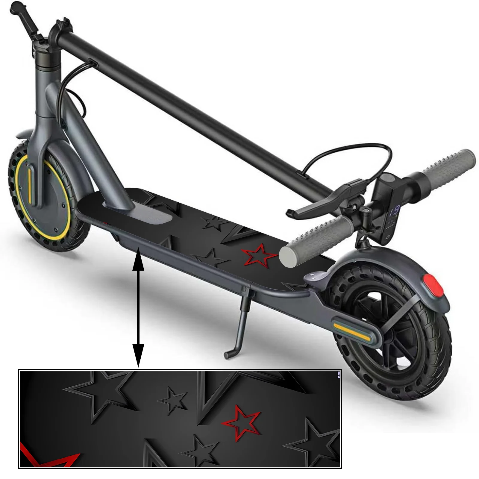 2D flat sticker 1PC black background red star scooter sticker, skateboard body sticker, personalized installation anti-skid PVC
2D flat sticker 1PC black background red star scooter sticker, skateboard body sticker, personalized installation anti-skid PVC