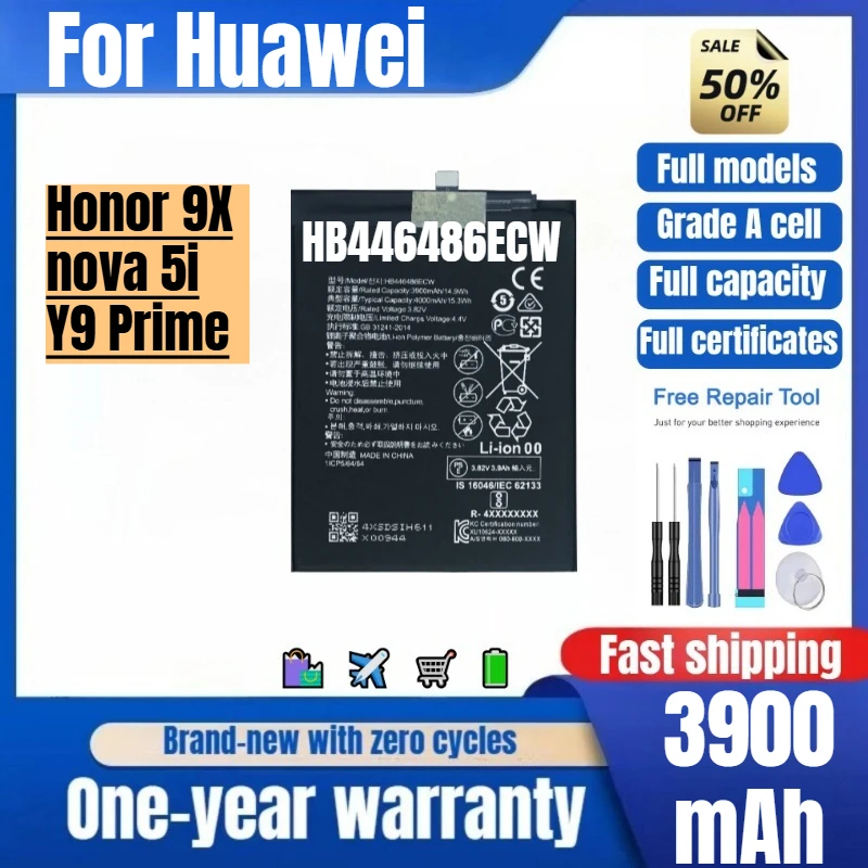 HB446486ECW for Huawei Honor 9X/nova 5i/Y9 Prime Phone Battery High Quality Capacity Replacement Bateria Grade A Cell with Tools
HB446486ECW for Huawei Honor 9X/nova 5i/Y9 Prime Phone Battery High Quality Capacity Replacement Bateria Grade A Cell with Tools