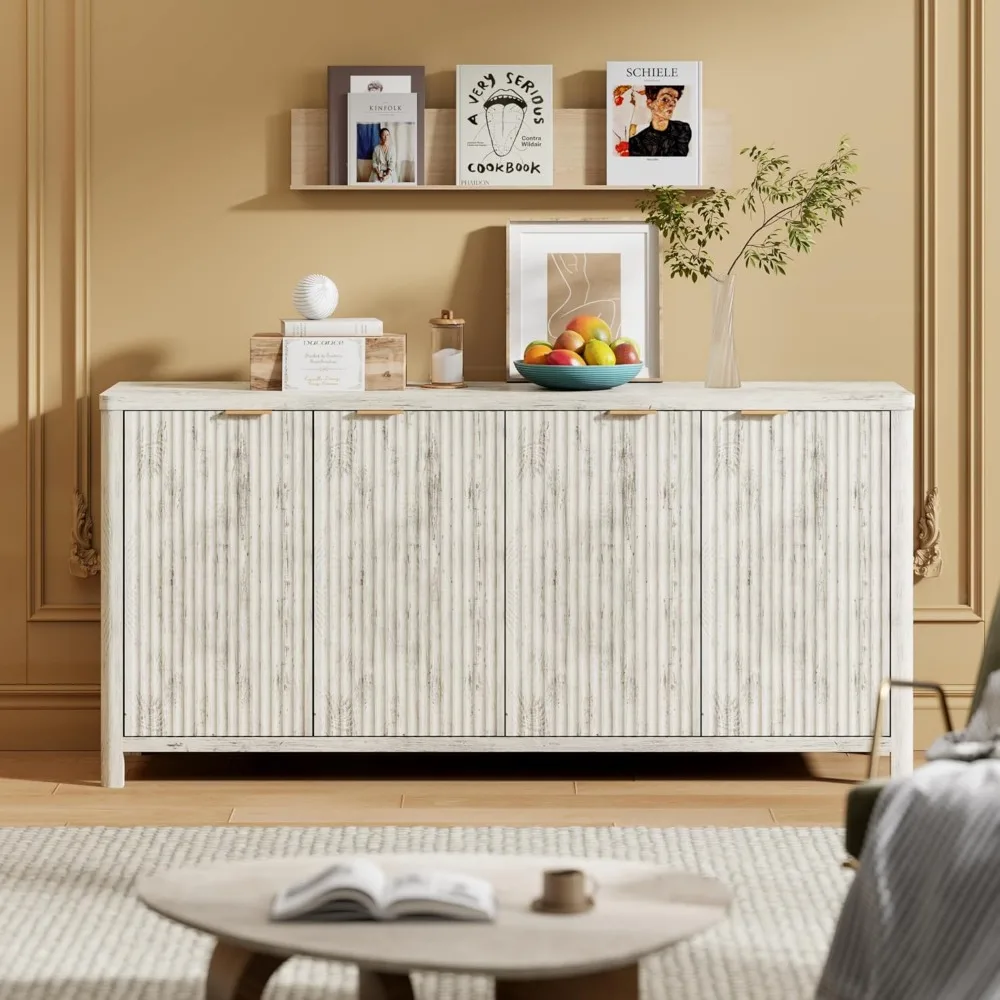 Modern Fluted Sideboard Cabinet with Adjustable Shelves, 55.5" Large Accent Buffet Cabinet with 4 Doors, Multifunctional Console
Modern Fluted Sideboard Cabinet with Adjustable Shelves, 55.5" Large Accent Buffet Cabinet with 4 Doors, Multifunctional Console