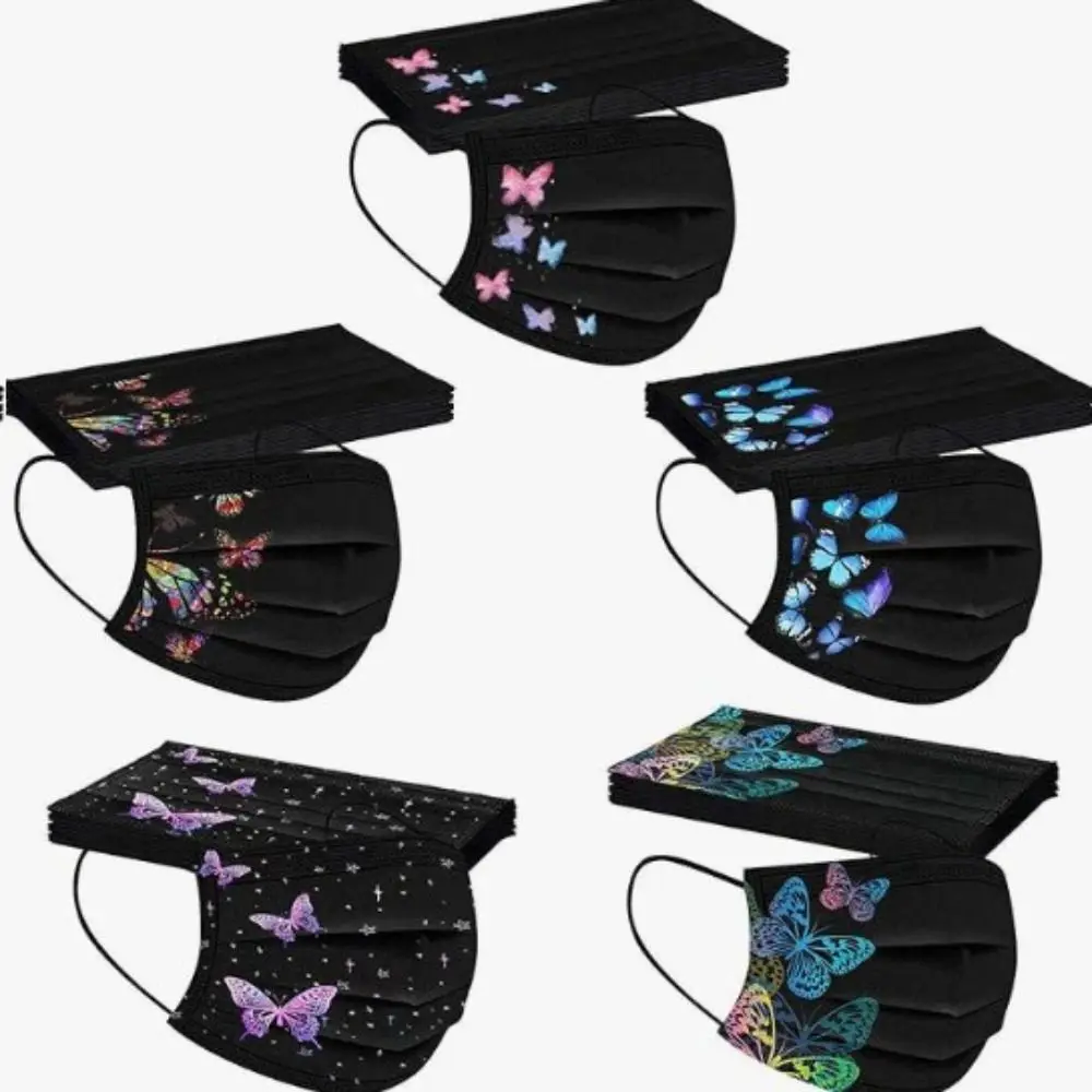 10pcs Colorful Butterfly Print Disposable Face Mask Black Three-layer Anti Dust Mask Non-woven Fabric Skin Friendly
10pcs Colorful Butterfly Print Disposable Face Mask Black Three-layer Anti Dust Mask Non-woven Fabric Skin Friendly