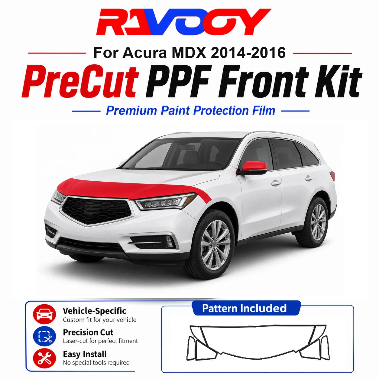 8.5mil TPU Precut PPF Kit For Acura MDX 2014-2016 - Hood, Partial Fenders & Full Mirror Set - Self-Healing Gloss Clear Bra Film
8.5mil TPU Precut PPF Kit For Acura MDX 2014-2016 - Hood, Partial Fenders & Full Mirror Set - Self-Healing Gloss Clear Bra Film