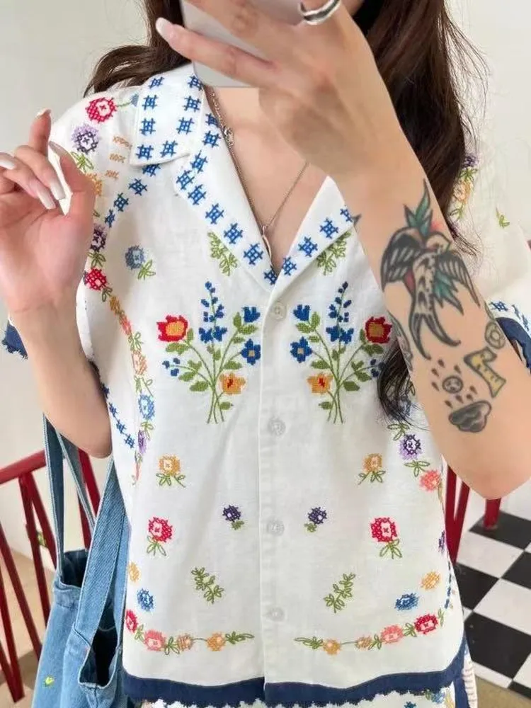 Spring Summer New Style Women's Shirt Shorts Set Embroidered Lace Trim Turn-down Collar Floral Pattern Cotton Comfortable Fit
Spring Summer New Style Women's Shirt Shorts Set Embroidered Lace Trim Turn-down Collar Floral Pattern Cotton Comfortable Fit