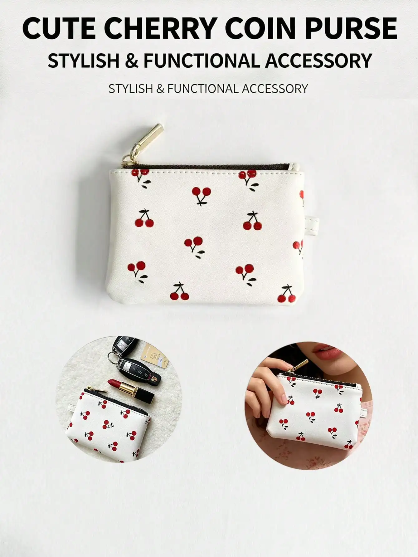 1pc Cherry Print Coin Purse Card Holder, Women Cute Cherry Small Wallet Faux Leather Card Case, Fits Coins, Cards, Earphones, Keys, Large Capacity Minimalist Floral Wallet, Suitable For Daily Commute, Holiday Gift
1pc Cherry Print Coin Purse Card Holder, Women Cute Cherry Small Wallet Faux Leather Card Case, Fits Coins, Cards, Earphones, Keys, Large Capacity Minimalist Floral Wallet, Suitable For Daily Commute, Holiday Gift