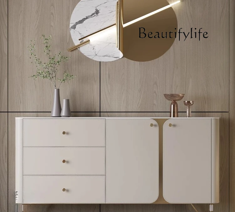 Saddle leather dining side cabinet integrated against the wall storage guest restaurant light luxury rock slab mystery cabinet
Saddle leather dining side cabinet integrated against the wall storage guest restaurant light luxury rock slab mystery cabinet