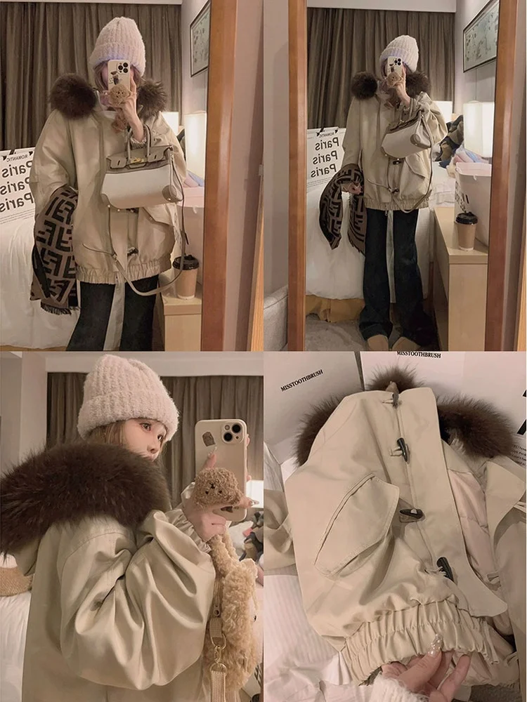 Yukiss Goose down Parka Coat with Super Large Fur And Horn Buttons Korean Sle Long Sve Hooded Polyester Fiber
Yukiss Goose down Parka Coat with Super Large Fur And Horn Buttons Korean Sle Long Sve Hooded Polyester Fiber