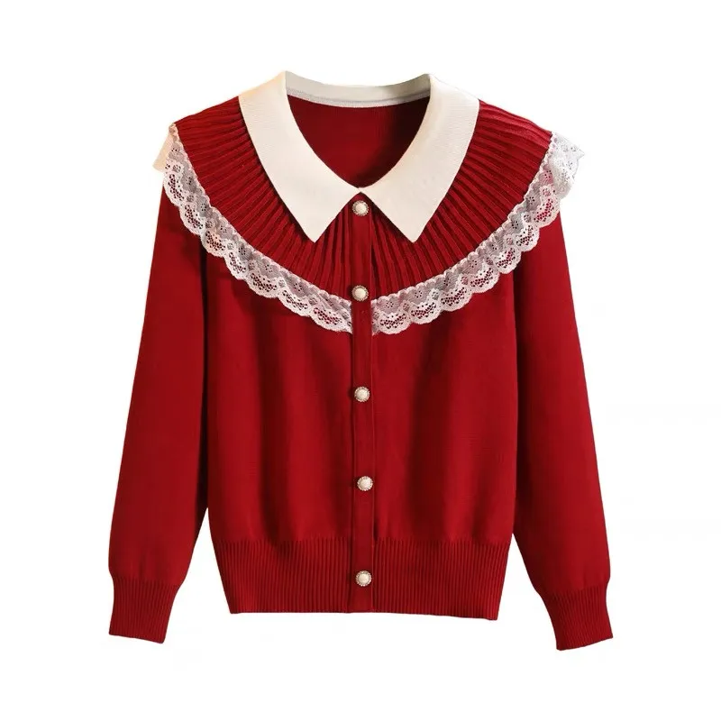 Elegant Lace Doll Collar Knit Sweater For Women 2025 NEW Long Sleeved Slim Base Top Autumn Winter Sweater Coat Cardigan Female
Elegant Lace Doll Collar Knit Sweater For Women 2025 NEW Long Sleeved Slim Base Top Autumn Winter Sweater Coat Cardigan Female