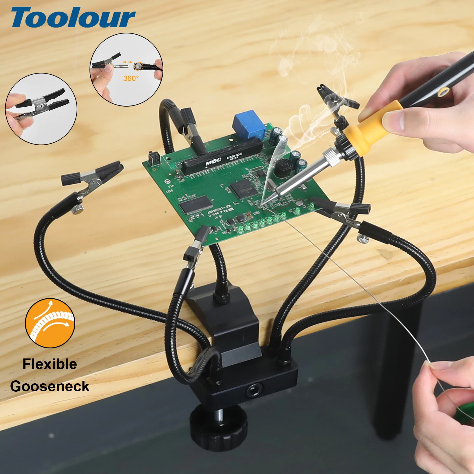 Helping Hands Soldering Tool with 5 Metal Flexible Arms Table Clip PCB Holder Welding Third Hand for Soldering Assembly Repair
Helping Hands Soldering Tool with 5 Metal Flexible Arms Table Clip PCB Holder Welding Third Hand for Soldering Assembly Repair