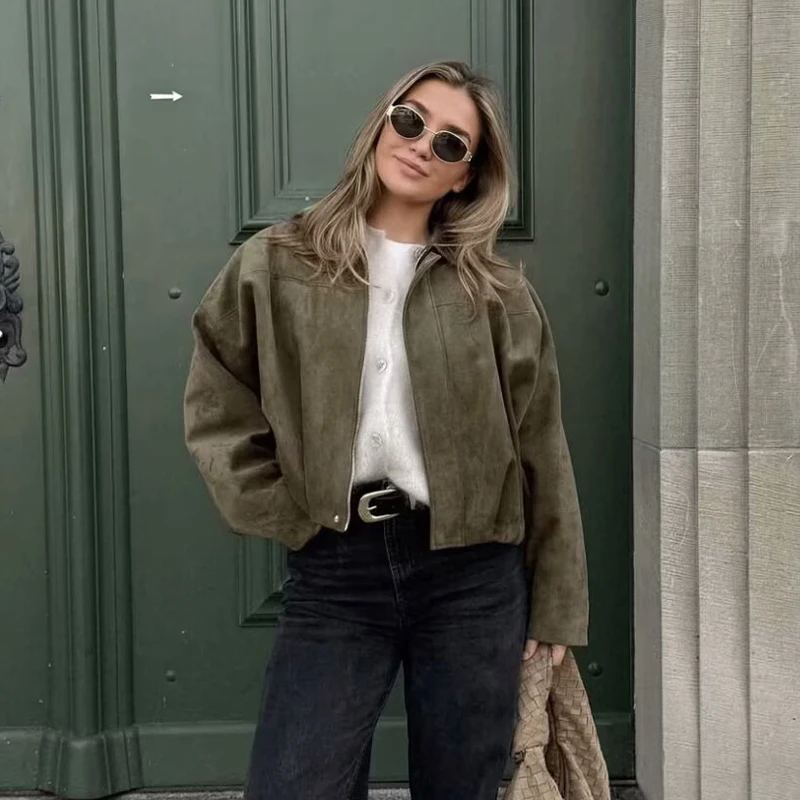 Retro Women Suede Bomber Jacket Spring Autumn Loose Fit New Long Sleeve Coat Top Streetwear Turn Down Collar Jacket Outerwear
Retro Women Suede Bomber Jacket Spring Autumn Loose Fit New Long Sleeve Coat Top Streetwear Turn Down Collar Jacket Outerwear