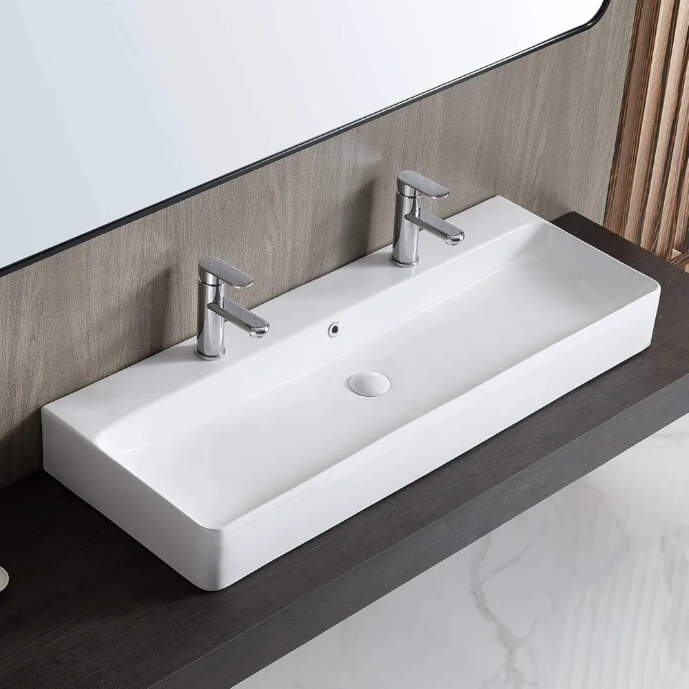 Bathroom Sink Rectangle 43" x 16" Two Hole Vitreous Ceramic Vessel Sink Countertop
Bathroom Sink Rectangle 43" x 16" Two Hole Vitreous Ceramic Vessel Sink Countertop