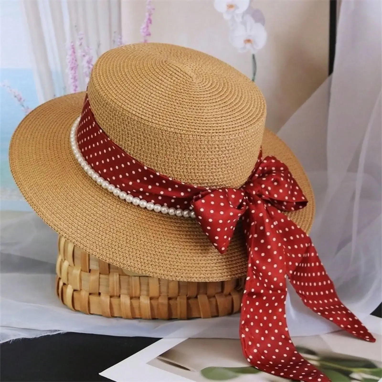 New French Style Beach Sun Hat, Retro Red Polka Dot Straw Hat With Pearl Decor For Seaside Travel
New French Style Beach Sun Hat, Retro Red Polka Dot Straw Hat With Pearl Decor For Seaside Travel