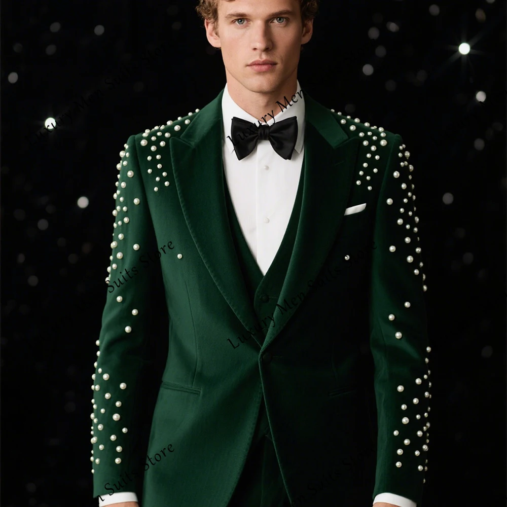 Elegant Pearls Suits for Male 3 Pieces Single Breasted Tuxedos Party Groom Outfits Customized Blazer Pants costume homme luxe
Elegant Pearls Suits for Male 3 Pieces Single Breasted Tuxedos Party Groom Outfits Customized Blazer Pants costume homme luxe