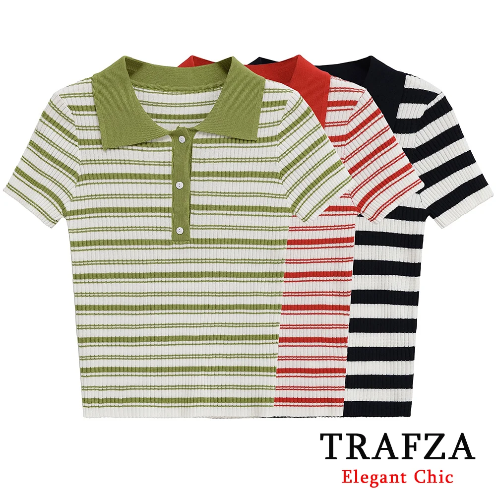 TRAFZA Summer Vibrant Colorways T-Shirt Women's Stripe Knitted Tight Top Casual Cute T-shirt New 2025 Fashion Holidays T-Shirt
TRAFZA Summer Vibrant Colorways T-Shirt Women's Stripe Knitted Tight Top Casual Cute T-shirt New 2025 Fashion Holidays T-Shirt