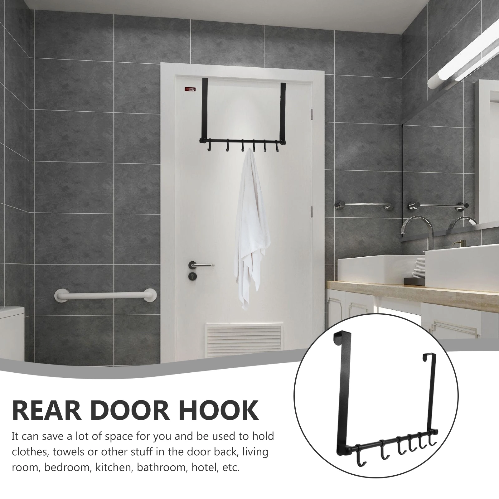 6 Hooks Hangers Black Aluminum Alloy Behind Door Hooks Space Saving ganizer for Coats Hats Bags Bedroom Study Over The Door 
6 Hooks Hangers Black Aluminum Alloy Behind Door Hooks Space Saving ganizer for Coats Hats Bags Bedroom Study Over The Door