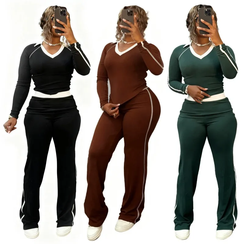 Pant Set Women 2 Piece Sets Full Sleeve V Neck Shirt Slim Fit Knitted Long Pants High Waist Patchwork Y2k Streetwear Work Sport
Pant Set Women 2 Piece Sets Full Sleeve V Neck Shirt Slim Fit Knitted Long Pants High Waist Patchwork Y2k Streetwear Work Sport