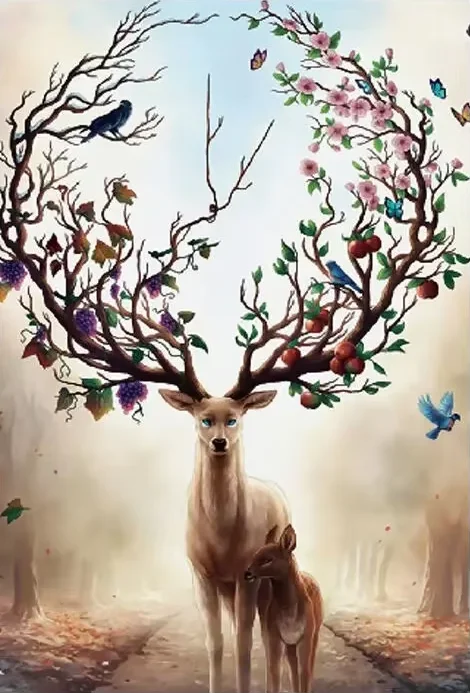DIY Magical Deer Stag Fawn Blossom Fruit Antler Forest Jigsaw Puzzle, Four Season Elk Bird Butterfly Misty Wood Wall Decor Gift
DIY Magical Deer Stag Fawn Blossom Fruit Antler Forest Jigsaw Puzzle, Four Season Elk Bird Butterfly Misty Wood Wall Decor Gift