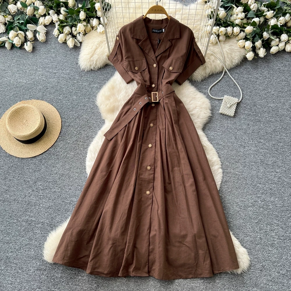 2026 Summer Stylish Midi Long Dress Elegant Turn-down Collar Women Short Sleeve Vestidos Casual Streetwear Belted Shirt Dress
2026 Summer Stylish Midi Long Dress Elegant Turn-down Collar Women Short Sleeve Vestidos Casual Streetwear Belted Shirt Dress