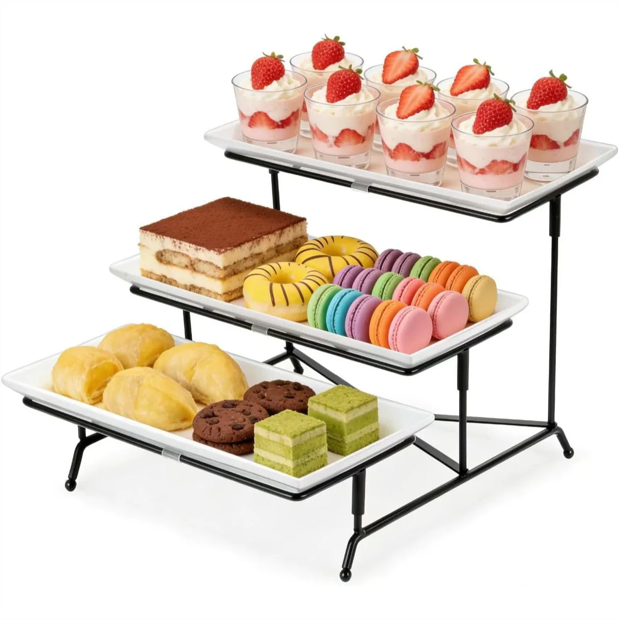 3 Tier Serving Tray, 12" White Plastic Tiered Food Platters with Black Collapsible Metal Stand, Reusable Party Display Stand for
3 Tier Serving Tray, 12" White Plastic Tiered Food Platters with Black Collapsible Metal Stand, Reusable Party Display Stand for
