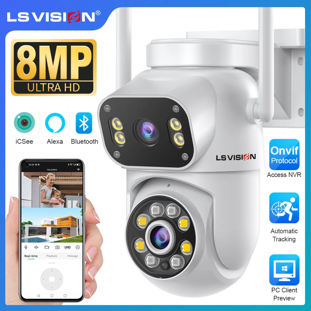 LS VISION 8MP Dual Screens WiFi Security Camera Outdoor 4K Dual Lens PTZ Onvif Auto Tracking IP66 Waterproof CCTV Cameras iCSee
LS VISION 8MP Dual Screens WiFi Security Camera Outdoor 4K Dual Lens PTZ Onvif Auto Tracking IP66 Waterproof CCTV Cameras iCSee