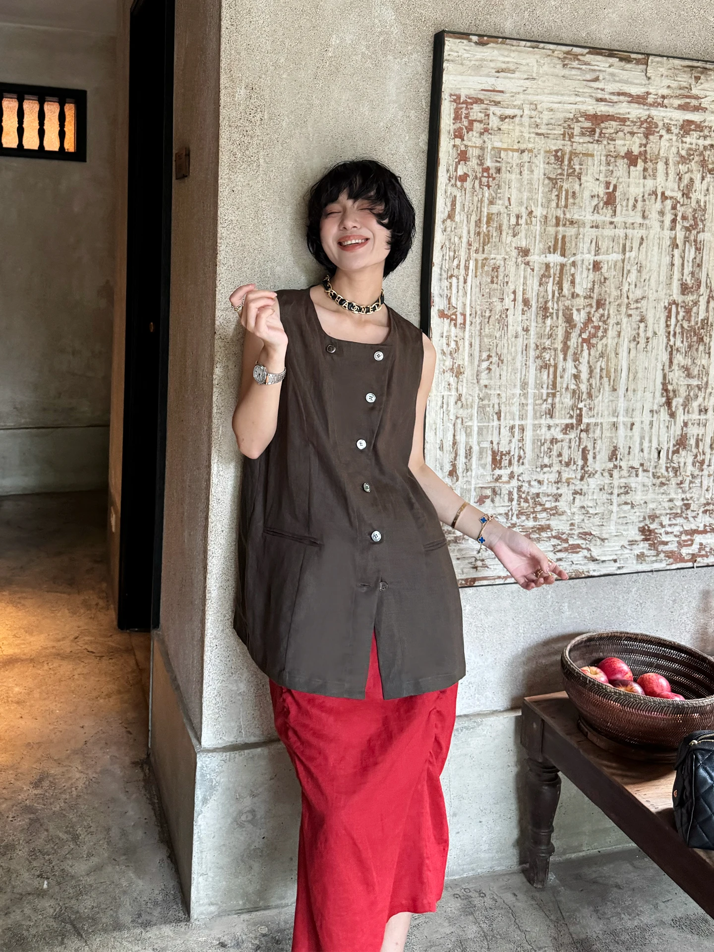 Sli Linen Svel Vest Women's Faionable Design Summer Tank Top Button Detail Thin Regular Length Single Color
Sli Linen Svel Vest Women's Faionable Design Summer Tank Top Button Detail Thin Regular Length Single Color