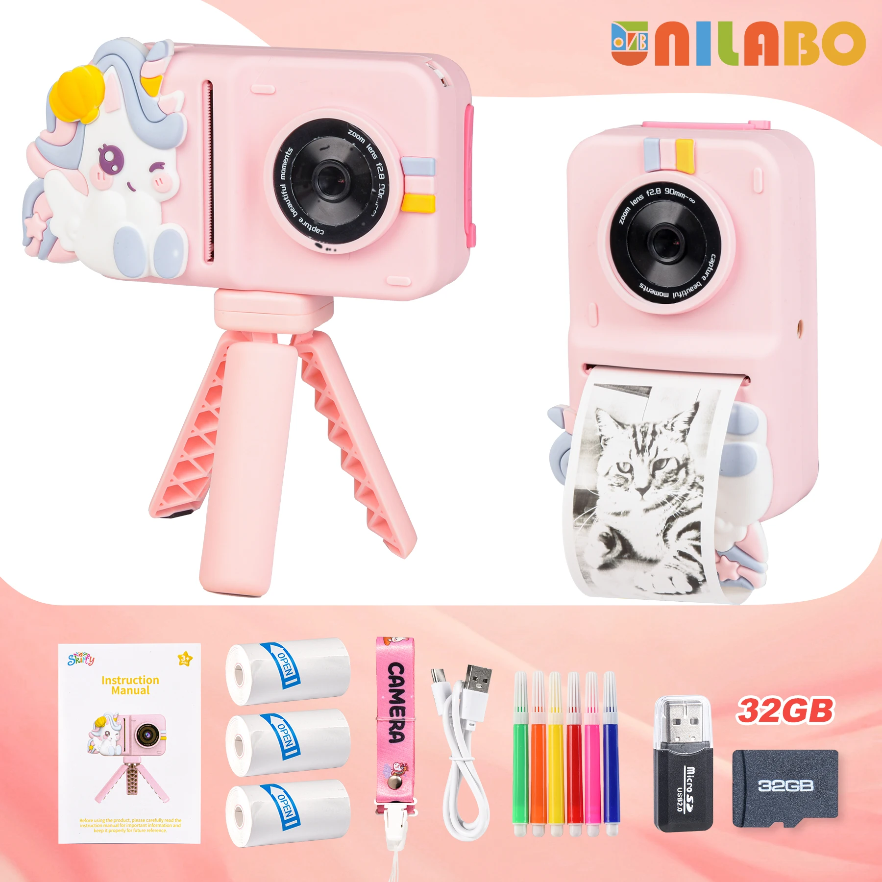 Unilabo Kids Instant Print Camera, Dual Lens Selfie 1080P Video, Portable Toy Gift for Ages 3-12 with 3 Rolls Paper & 32G Card
Unilabo Kids Instant Print Camera, Dual Lens Selfie 1080P Video, Portable Toy Gift for Ages 3-12 with 3 Rolls Paper & 32G Card