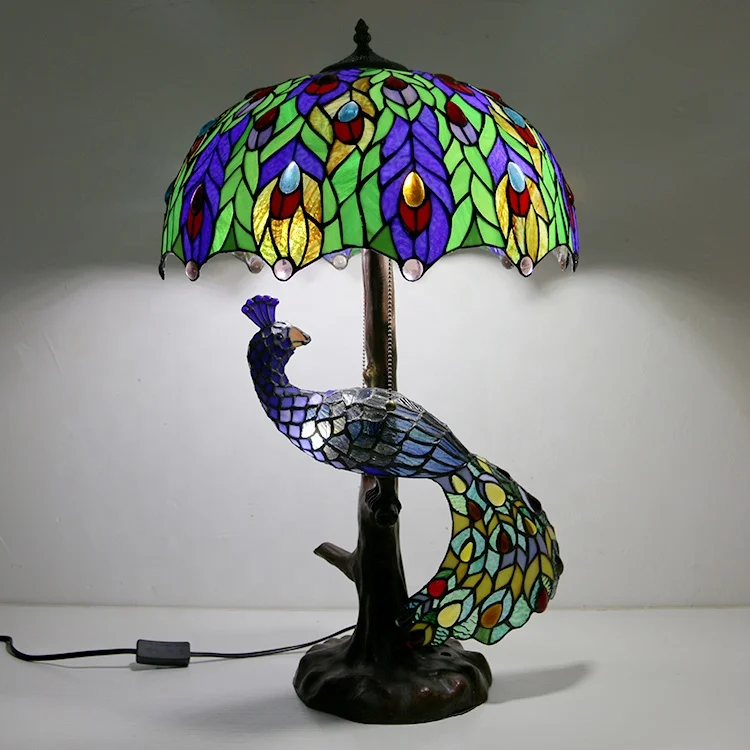 Vintage Peacock Dome Stained Glass Lamp 16 Inch AC Powered E26 Desk Light
Vintage Peacock Dome Stained Glass Lamp 16 Inch AC Powered E26 Desk Light