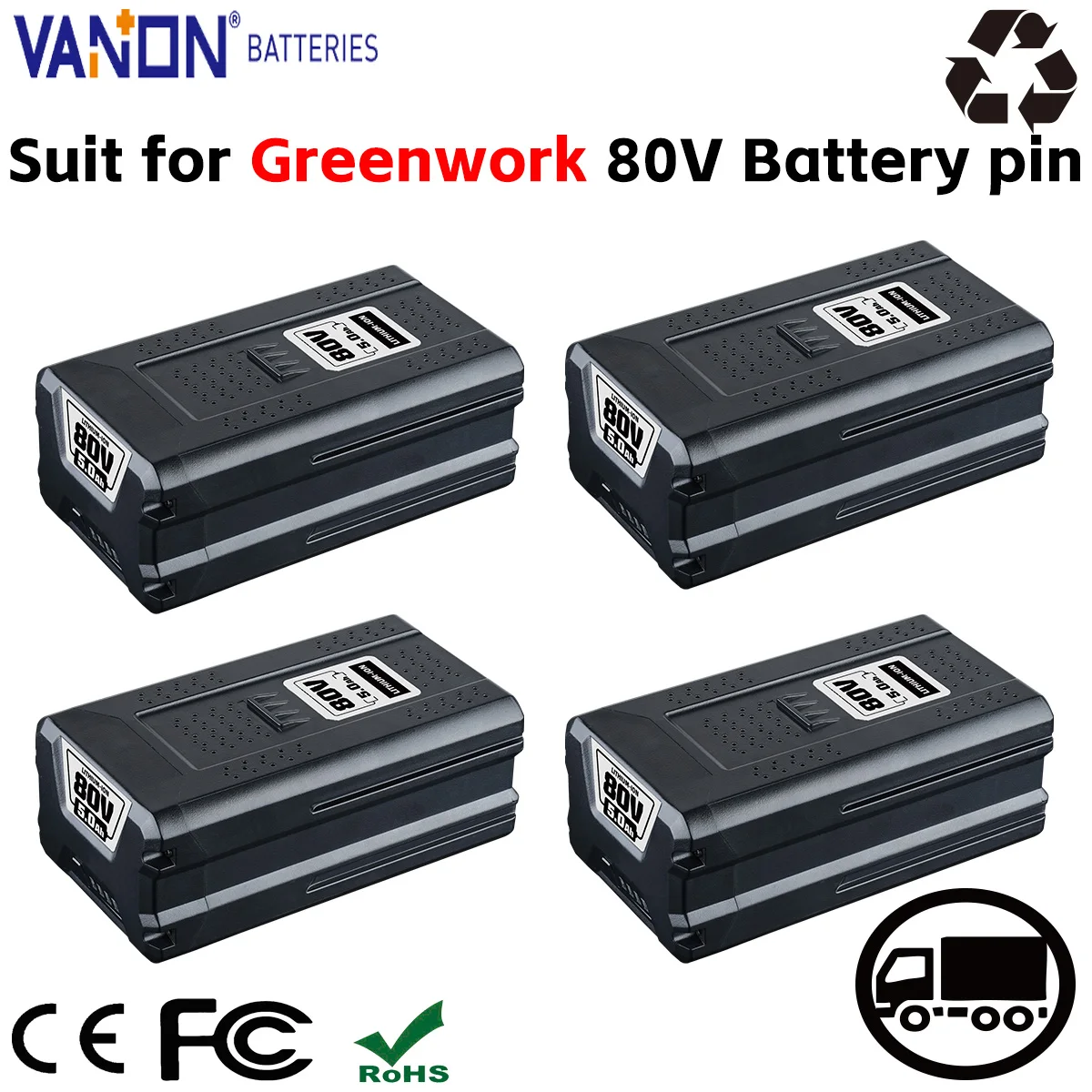 VANON 1/2/4Pack GBA80200 5.0Ah Lithium Battery 80V Replace for Greenworks GBA8050 GBA80400 GBA8050 Power Tools Battery pin
VANON 1/2/4Pack GBA80200 5.0Ah Lithium Battery 80V Replace for Greenworks GBA8050 GBA80400 GBA8050 Power Tools Battery pin