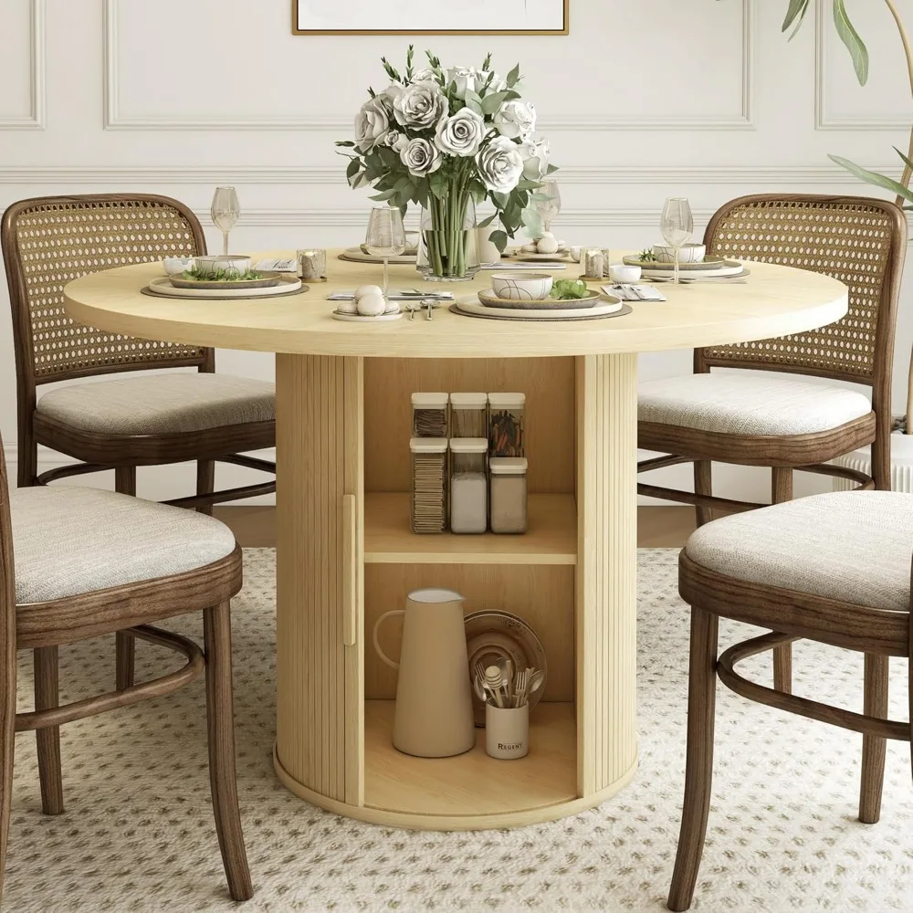 47 inch Round Dining Table for 4, Kitchen Table Dinner Table with 2-Layer Storage Shelf and Wood Slide Door for Home Dining Room
47 inch Round Dining Table for 4, Kitchen Table Dinner Table with 2-Layer Storage Shelf and Wood Slide Door for Home Dining Room