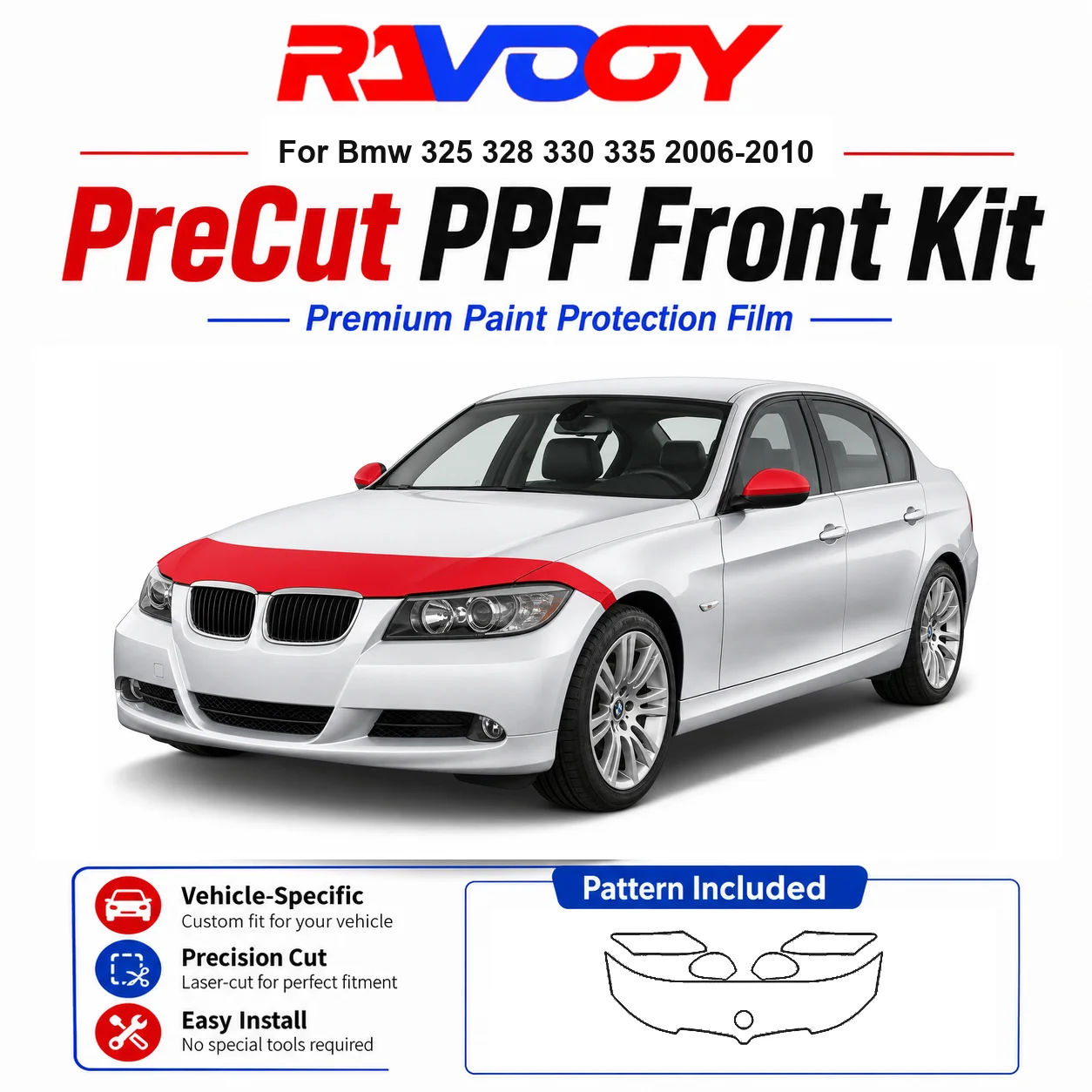 8.5mil TPU Precut PPF Kit For BMW 325 328 330 335 2006-2010 - Hood, Fenders & Mirror Set - Self-Healing Clear Bra Film
8.5mil TPU Precut PPF Kit For BMW 325 328 330 335 2006-2010 - Hood, Fenders & Mirror Set - Self-Healing Clear Bra Film