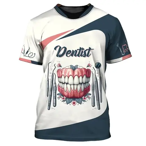 2026 New Men's T-Shirt Tooth 3D Printed Daily T Shirt For Man Short Sleeve Fashion Casual Street Dentist