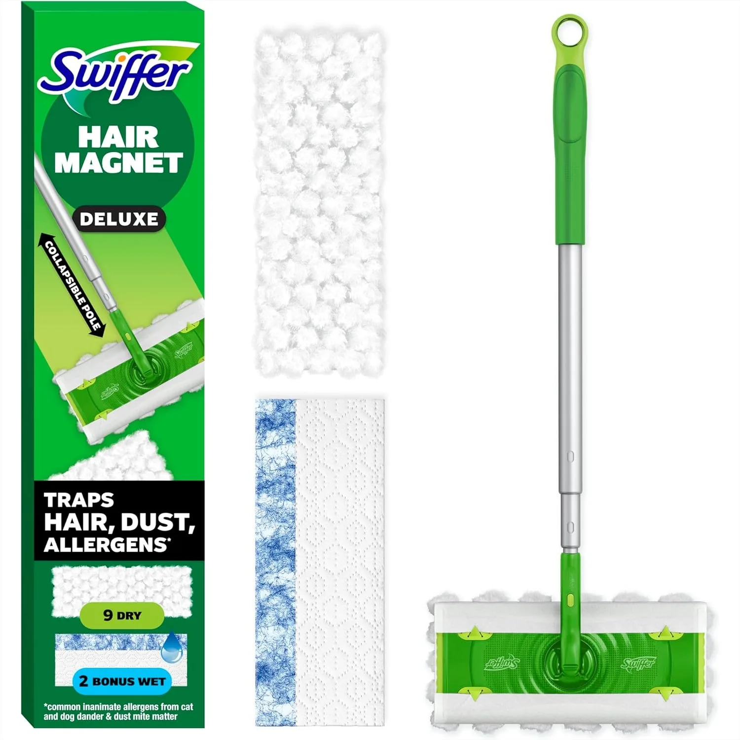 Swiffer Hair Magnet Deluxe Starter Kit with Collapsible Pole, 9 Dry Cloths, 2 Bonus Wet Cloths
Swiffer Hair Magnet Deluxe Starter Kit with Collapsible Pole, 9 Dry Cloths, 2 Bonus Wet Cloths