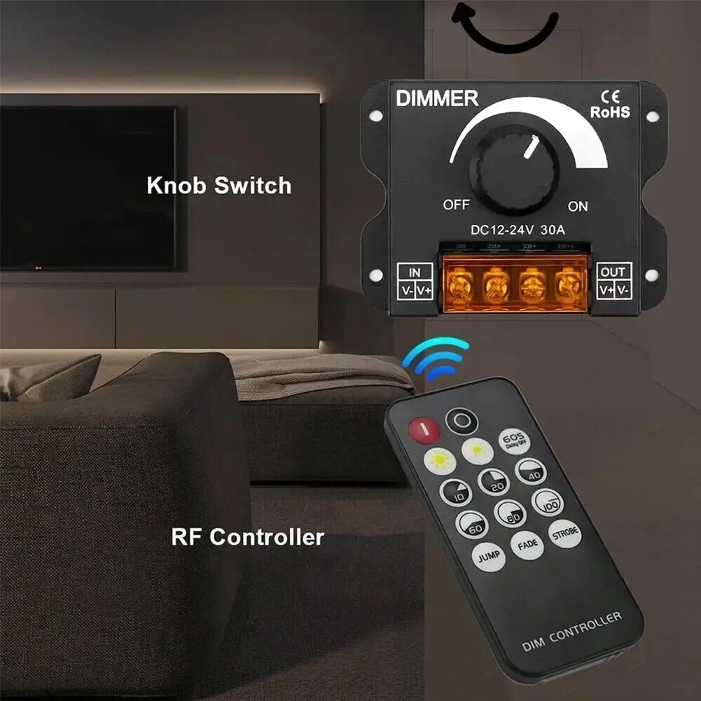 DC 12V-24V LED Dimmer Switch 30A LED Monochrome Controller PWM Digital Stepless Dimming for Lamp Strip Single Color Lamp F2H5
DC 12V-24V LED Dimmer Switch 30A LED Monochrome Controller PWM Digital Stepless Dimming for Lamp Strip Single Color Lamp F2H5