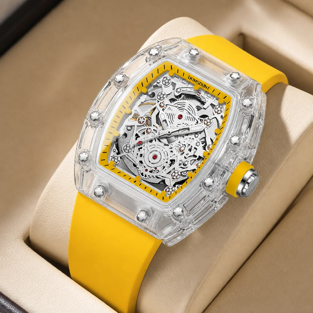 1pcs Men's gold dial silicone strap vintage fashion tonneau skeleton sporty details Mechanical Watch for business party holiday
1pcs Men's gold dial silicone strap vintage fashion tonneau skeleton sporty details Mechanical Watch for business party holiday