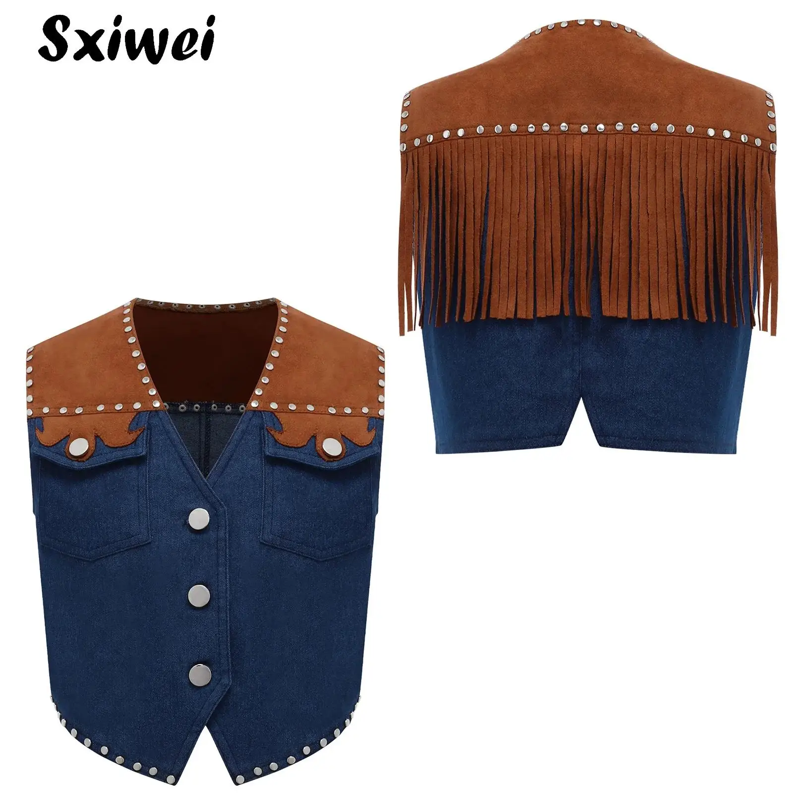 Kids Halloween Wild West Cosplay Cowboy Cowgirl Costume Carnival Party Dress Up Fringe Sleeveless Vest Buttons Rivet Waistcoat
Kids Halloween Wild West Cosplay Cowboy Cowgirl Costume Carnival Party Dress Up Fringe Sleeveless Vest Buttons Rivet Waistcoat