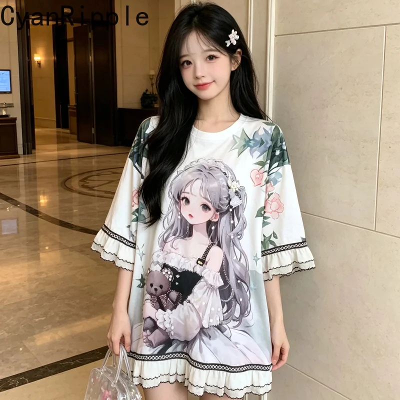 2d Cartoon Printing Women Short Sleeve T-shirt 2026 New Spring Summer Beading Loose Waist Elegant Lace Splicing Princess Dress
2d Cartoon Printing Women Short Sleeve T-shirt 2026 New Spring Summer Beading Loose Waist Elegant Lace Splicing Princess Dress