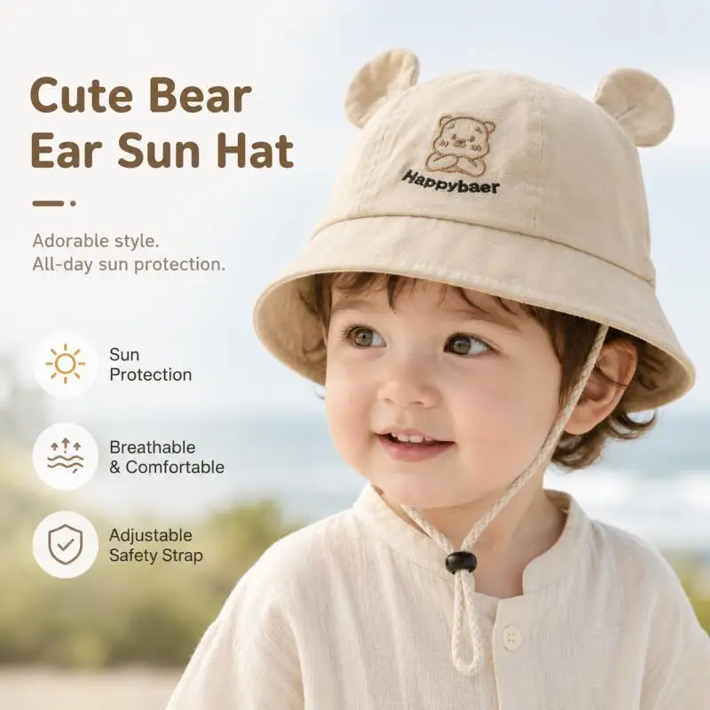 Baby Sun Hat Cute Bear Ear Bucket Cap Toddler Boys Girls Summer Sun Protection Wide Brim Adjustable Windproof Rope Soft 8M-3Y
Baby Sun Hat Cute Bear Ear Bucket Cap Toddler Boys Girls Summer Sun Protection Wide Brim Adjustable Windproof Rope Soft 8M-3Y
