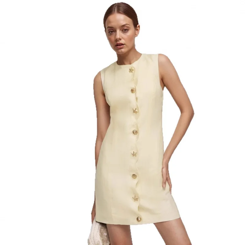 European and American Women's Fashion Intellectual Elegant Dress Summer Slim Button Sleeveless Socialite Short Dress
European and American Women's Fashion Intellectual Elegant Dress Summer Slim Button Sleeveless Socialite Short Dress