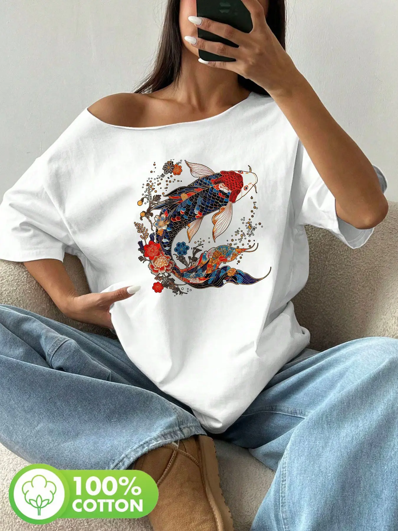 Plus Size 100% Cotton Shoulder Loose Print T-Shirt Oversized Y2K Style Graphic Tees Women Tops Summer Off The Shoulder Top Ko
Plus Size 100% Cotton Shoulder Loose Print T-Shirt Oversized Y2K Style Graphic Tees Women Tops Summer Off The Shoulder Top Ko