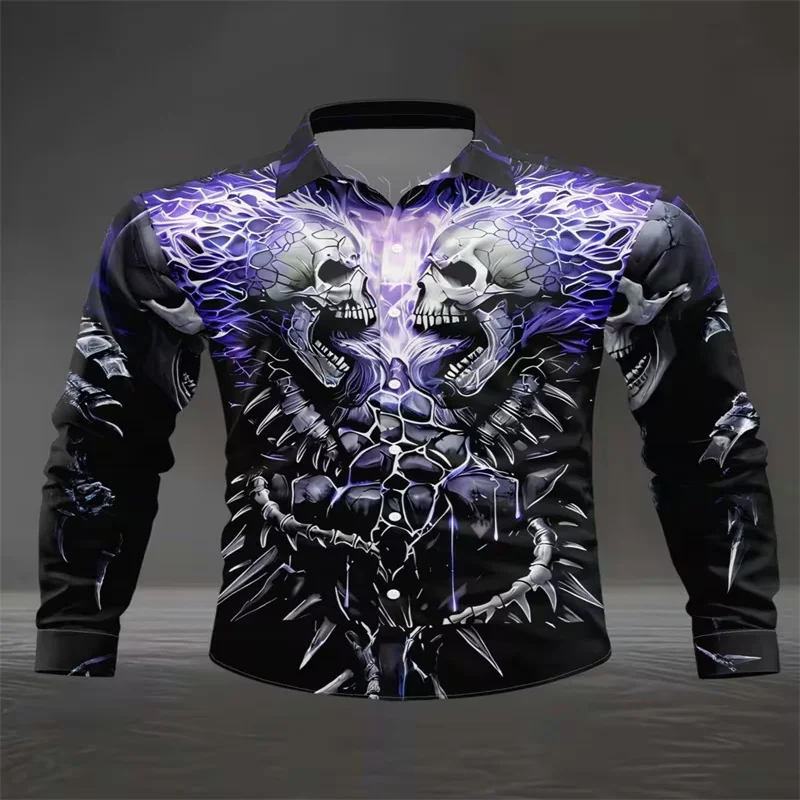 Men's Gothic 3D Skull Print Long Sleeve Shirt, Black Purple Skeleton Pattern Casual Button Down Blouse, Streetwear Fashion Tops
Men's Gothic 3D Skull Print Long Sleeve Shirt, Black Purple Skeleton Pattern Casual Button Down Blouse, Streetwear Fashion Tops