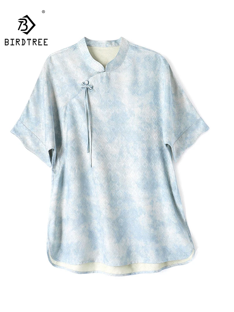 BirdTree-25MM Silk Elegant Shirt, Stand Jacquard Tassel, Women OL Vintage New Chinese Style Loose Blouse, 2026 Summer T65668CC
BirdTree-25MM Silk Elegant Shirt, Stand Jacquard Tassel, Women OL Vintage New Chinese Style Loose Blouse, 2026 Summer T65668CC