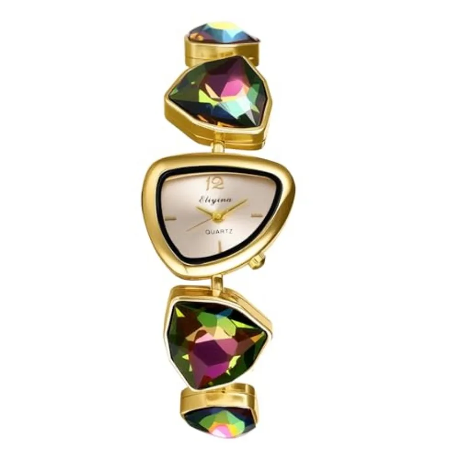 Women's Bracelet Wrist Watches: Ladies Vintage Retro Colorful Rhinestones Triangular Gold Tone Elegant Analog Quartz Watch
Women's Bracelet Wrist Watches: Ladies Vintage Retro Colorful Rhinestones Triangular Gold Tone Elegant Analog Quartz Watch