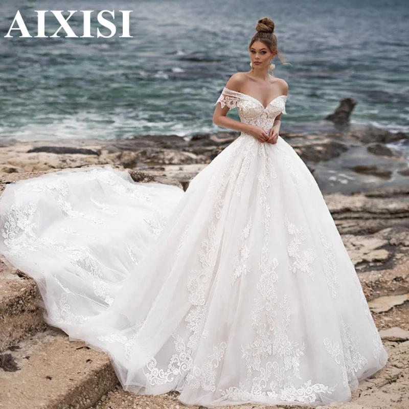 Princess Wedding Dresses A-Line Elegant Off the Shoulder Lace Up Romantic Appliques vestidos de novia
Princess Wedding Dresses A-Line Elegant Off the Shoulder Lace Up Romantic Appliques vestidos de novia