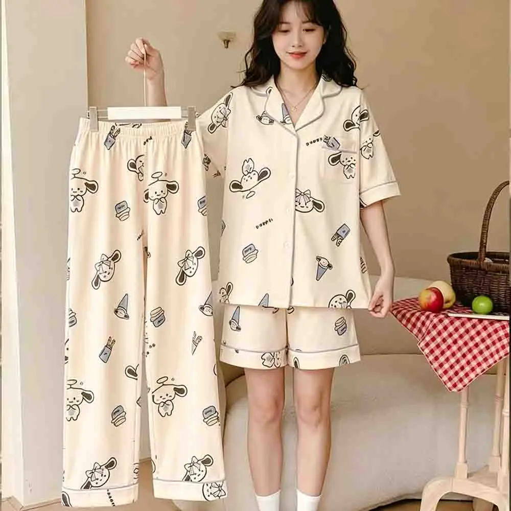 Sanrio Summer Sleepwear 3-Piece Set Anime Cartoon Pants Shorts Short Sleeves Home Clothes Spring Kawaii Sleepwear Women's Gift
Sanrio Summer Sleepwear 3-Piece Set Anime Cartoon Pants Shorts Short Sleeves Home Clothes Spring Kawaii Sleepwear Women's Gift