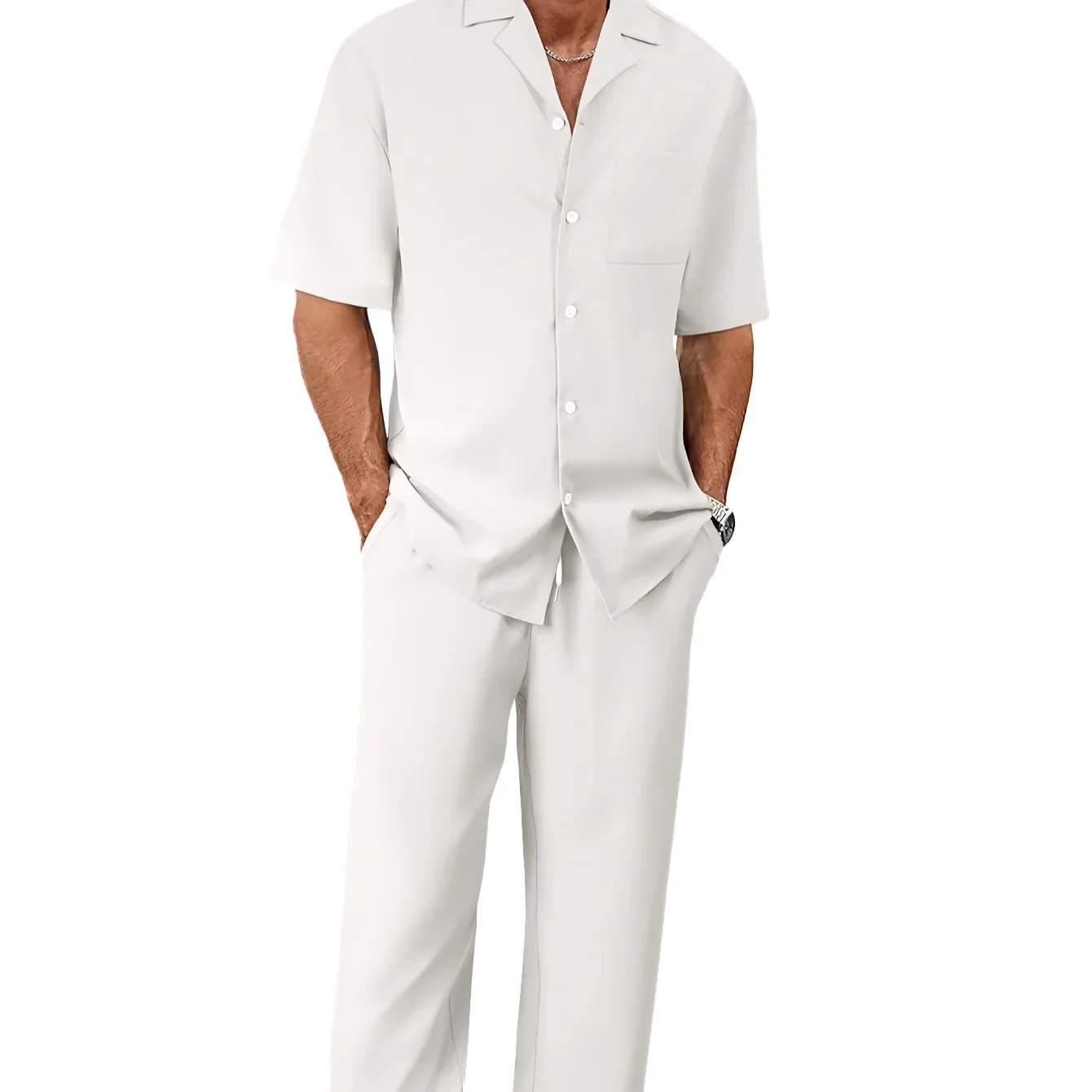 New Hot-selling Casual Men's Suit Loose Collar Short Sleeve Long Pants Trendy Men's Suit
New Hot-selling Casual Men's Suit Loose Collar Short Sleeve Long Pants Trendy Men's Suit
