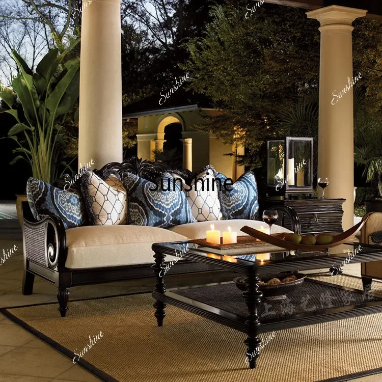 American country solid wood carving flower rattan art villa living room soft seat fabric three-person removable sofa
American country solid wood carving flower rattan art villa living room soft seat fabric three-person removable sofa