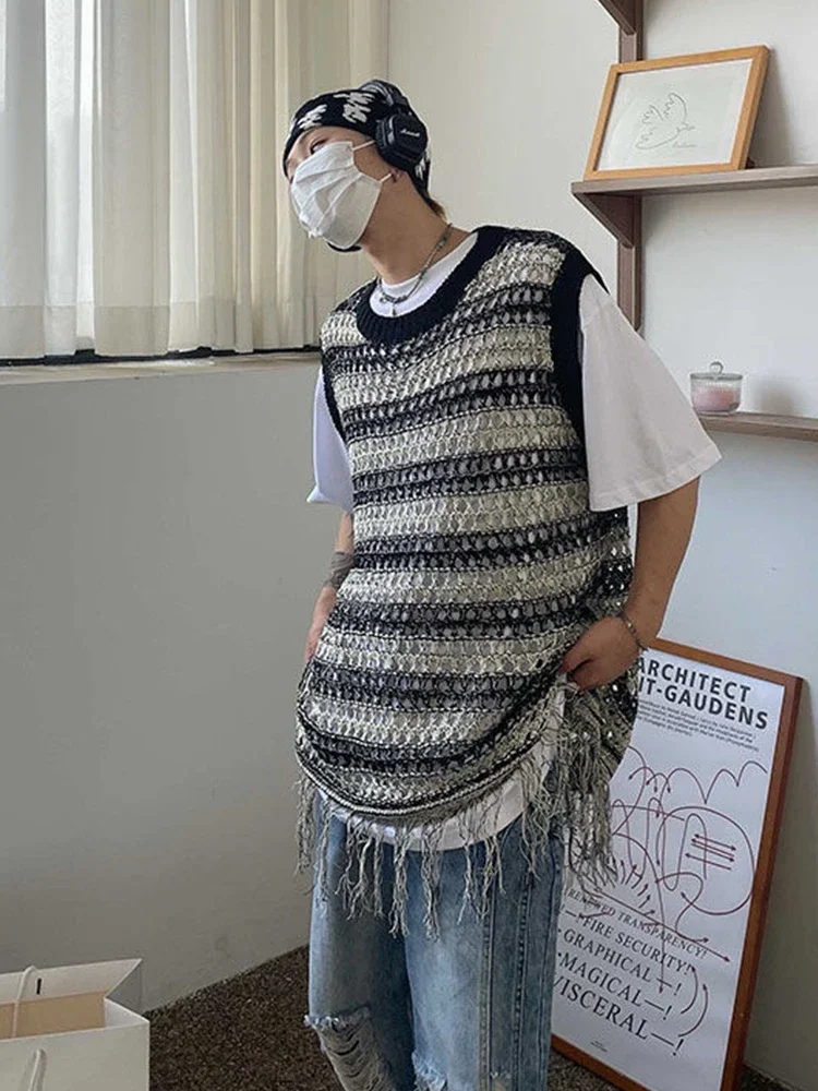 HOUZHOU Striped Mesh Vest for Men Vintage Knit Tank Tops Sleeveless Tee Male Casual Summer Beach Japanese Streetwear Hip Hop
HOUZHOU Striped Mesh Vest for Men Vintage Knit Tank Tops Sleeveless Tee Male Casual Summer Beach Japanese Streetwear Hip Hop