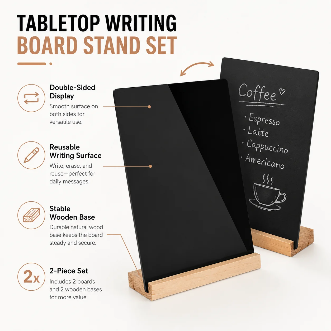 GOOGO Double-Sided Chalkboard Sign Stand, Black Writing Display Holder, 2-Pack for Tabletop Menus Labels Events Cafe Use
GOOGO Double-Sided Chalkboard Sign Stand, Black Writing Display Holder, 2-Pack for Tabletop Menus Labels Events Cafe Use