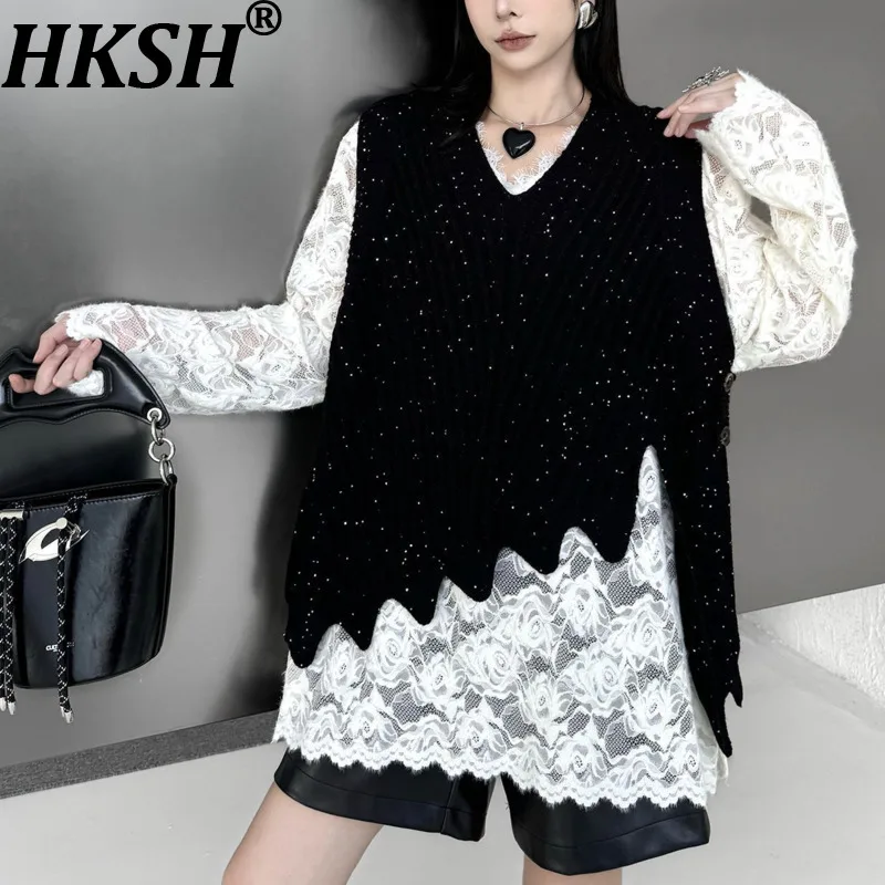 HKSH Women Sweater Sleeveless V-neck Pullover Asymmetric Irregular Hem Sequined Chic Ins Knitted Vest Spring Autumn 2026 HK19130
HKSH Women Sweater Sleeveless V-neck Pullover Asymmetric Irregular Hem Sequined Chic Ins Knitted Vest Spring Autumn 2026 HK19130
