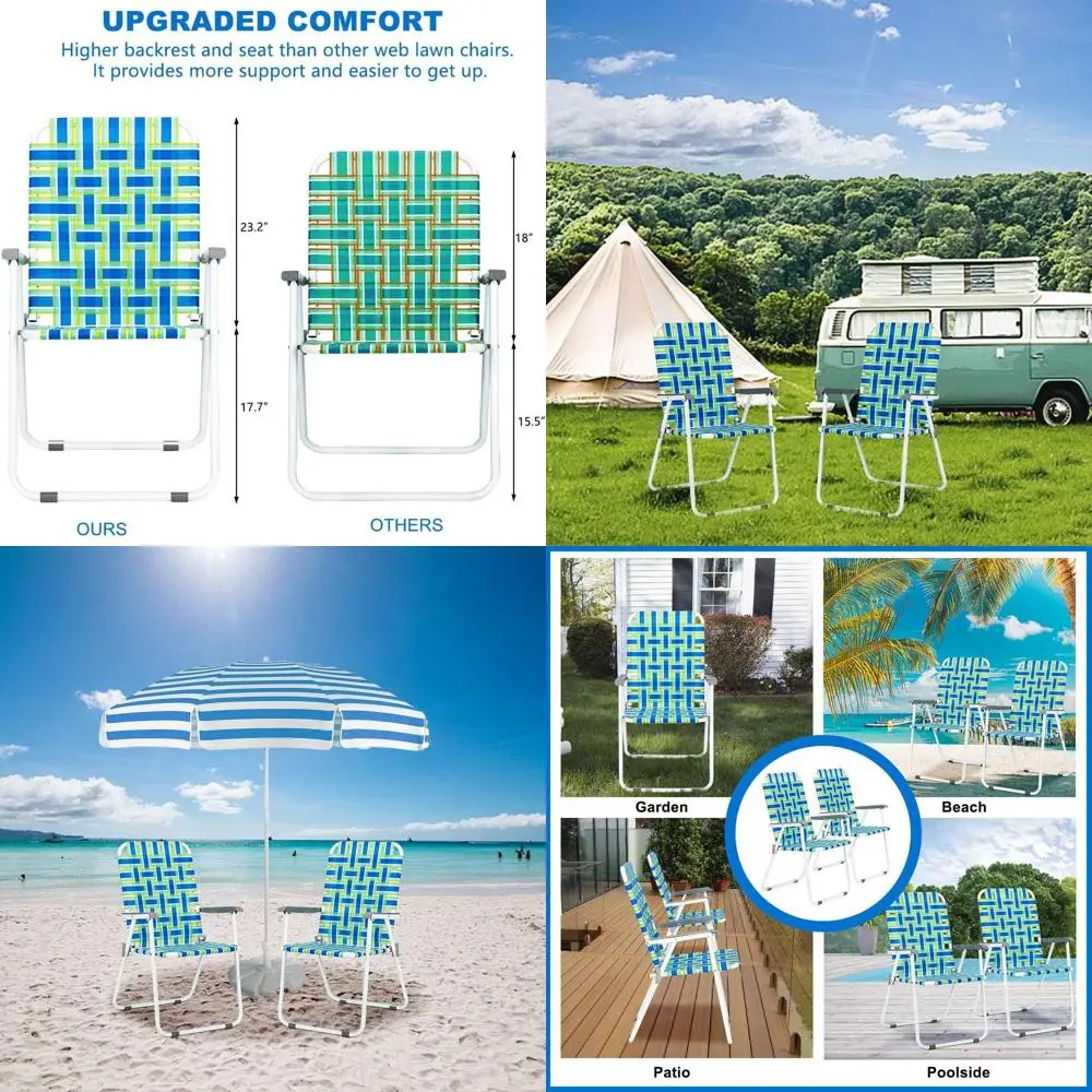 2-Piece Blue Classic Outdoor Beach Lawn Chairs Set, Portable Folding for Camping, Garden & Dining
2-Piece Blue Classic Outdoor Beach Lawn Chairs Set, Portable Folding for Camping, Garden & Dining