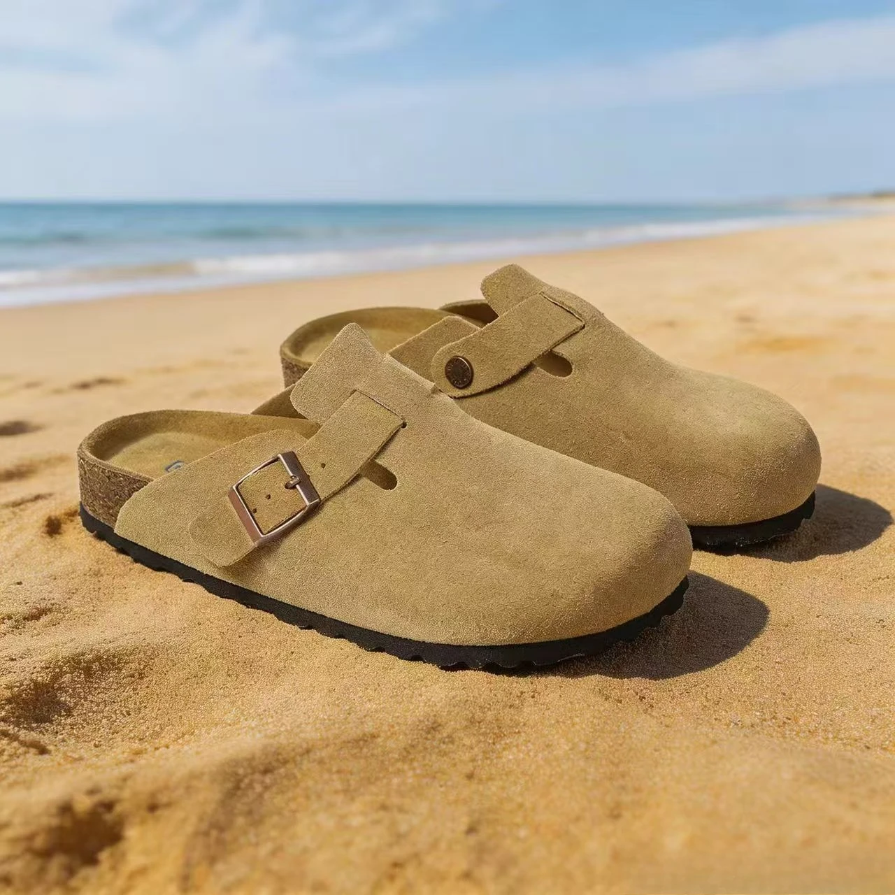 Men's and women's leather and cork shoes, with classic design, adjustable straps, comfortable arch support, beach shoes
Men's and women's leather and cork shoes, with classic design, adjustable straps, comfortable arch support, beach shoes